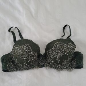 Victoria's Secret Dark Green Lace & Rhinestine Bra 36B